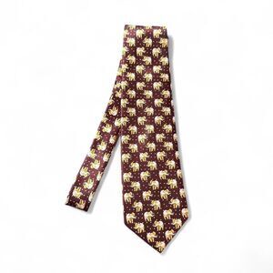 Firsité Burgundy 100% Silk Elephant Print Men's Handmade Necktie